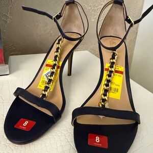 Ralph Lauren dark blue Heels with Gold Chain Accent